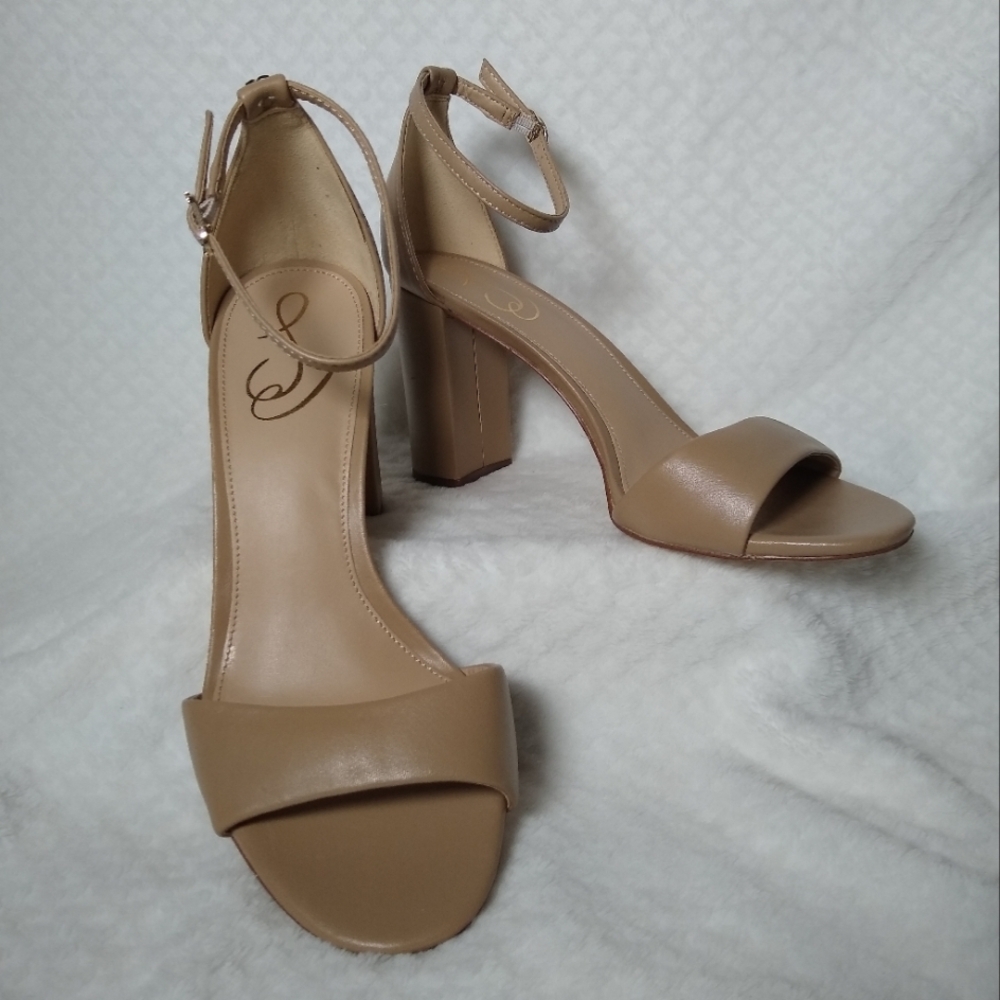 NWOT Sam Edelman Women's 8 1/2 Tan Block Heel Sandals with Ankle Strap